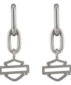 MOD Harley-Davidson® Women's Large Chain Bar & Shield Drop Earrings Stainless Steel, HSE0015