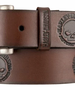 American Accessories Harley-Davidson® Men's Embossed Willie's World Leather Belt, Brown HDMBT11333-BRN-BLK Men's Belts & Buckles