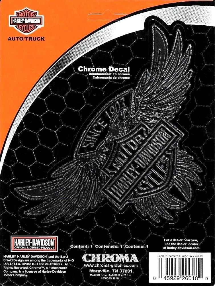 Chroma Harley-Davidson® Bar & Shield W/ Eagle Chrome Decal, CG26018 Decals & Patches 3 Chroma Harley-Davidson® Bar & Shield W/ Eagle Chrome Decal, CG26018 Decals & Patches