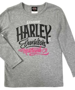 Superstition Harley-Davidson Kids Harley-Davidson® Little Girls' Long Sleeve Tee, Rib Knit Cotton Blend Top - Gray