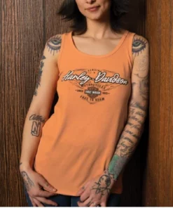 Bravado Harley-Davidson® Women's Scripted Cactus Back Tank Top, Orange Tank Tops