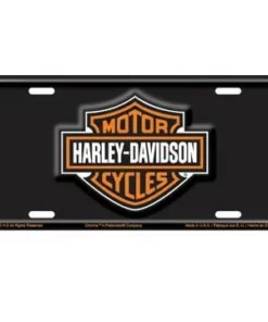 Chroma Harley-Davidson® Front Plate Black W/ Orange Bar & Shield - Stamped Metal CG1846 Auto & Garage