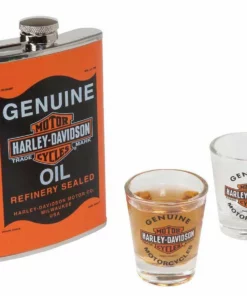 Ace Branded Harley-Davidson® Genuine Oil Can Hip Flask & Shot Glass Gift Set, HDL-18557