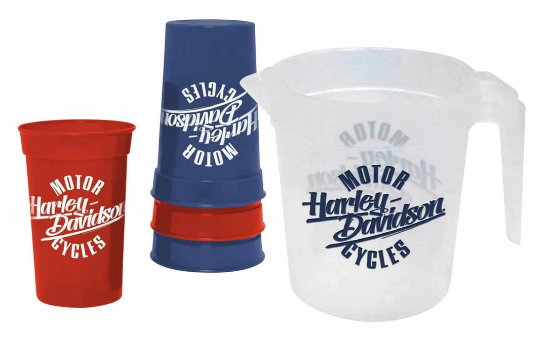 Ace Branded Home Harley-Davidson® Motorcycle Graphics Plastic Pitcher & Plastic Cups Drink Set 3 Ace Branded Home Harley-Davidson® Motorcycle Graphics Plastic Pitcher & Plastic Cups Drink Set