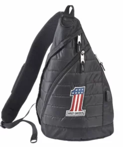 Athalon Backpacks Harley-Davidson® RWB #1 Deluxe USB Quilted Travel Sling, 90821/BLK