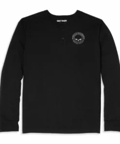 Harley-Davidson® Men's Willie G Skull 3-Button Henley Long Sleeve Shirt, 96037-22VM