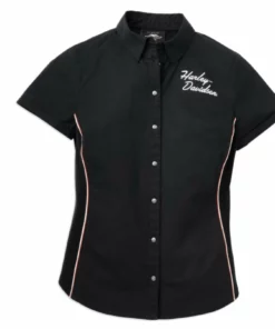 Harley-Davidson® Women's Iconic Button Front Stripe Detail Shirt, 96113-22VW