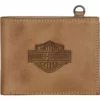 Leather Source Accessory Harley-Davidson® Men's Traditional Bar & Shield Natural Leather Bi-fold Wallet Wallets & Chains