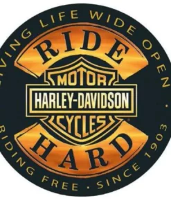 Ande Rooney Harley-Davidson® Round Bar & Shield Ride Hard Die-Cut & Embossed Tin Sign, 2010671