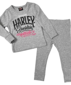 SGI Kids Harley-Davidson® Little Girls' 2 Piece Set, Knit Long Sleeve Tee & Pant Set- Gray