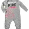 SGI Kids Harley-Davidson® Baby Girls' Knit Coveralls, Born To Ride Romper - Light Gray