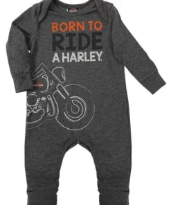 SGI Harley-Davidson® Baby Boys' Knit Coveralls, Born To Ride Romper - Dark Gray