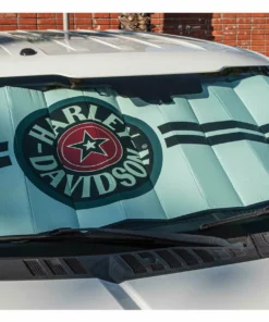 Plasticolor Auto & Garage Harley-Davidson® Universal Accordion Auto Sunshade, Star Circle Logo- Matte White 3934W