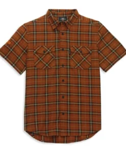 Harley-Davidson® Men's Embroidered Graphic Tortoise Shell Plaid Short Sleeve Shirt, 96018-22VM