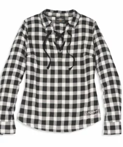 Harley-Davidson® Women's Large Script Font Laced Front Plaid Long Sleeve Shirt, 96089-22VW