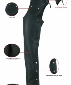 Daniel Smart Manufacturing Pants & Chaps DSM® Unisex Basic Coin Pocket Leather Chaps, Black DS400