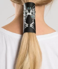 Hair Glove® Women's Double Tribal Butterflies W/ Gems Leather Pony Tail