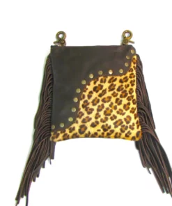 Mascoro Leather® Fringed Studded Leopard Leather Hip Bag Made In USA