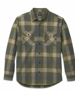 Harley-Davidson® Men's Buffalo Green Plaid Long Sleeve Shirt, 96263-22VM