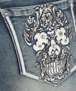 Pants & Chaps Platinum Plush® Women's Skull Rhinestone Denim Bus Stop Jeans, Style #4042