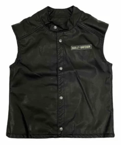 SGI Harley-Davidson® Boys' Embroidered Patches Snap Faux Leather Vest - Black Kids