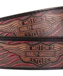 American Accessories Men's Belts & Buckles Harley-Davidson® Men's Free Rein American Flag Brown Leather Belt- Antique Nickel