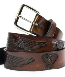 Mascorro Leather® Men's Vintage Finish Wings & Engines Leather Belt A248