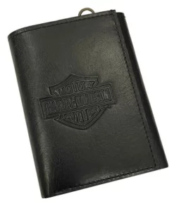 American Accessories Harley-Davidson® Men's Traditional B&S Tri-Fold Genuine Leather Wallet - Black Wallets & Chains