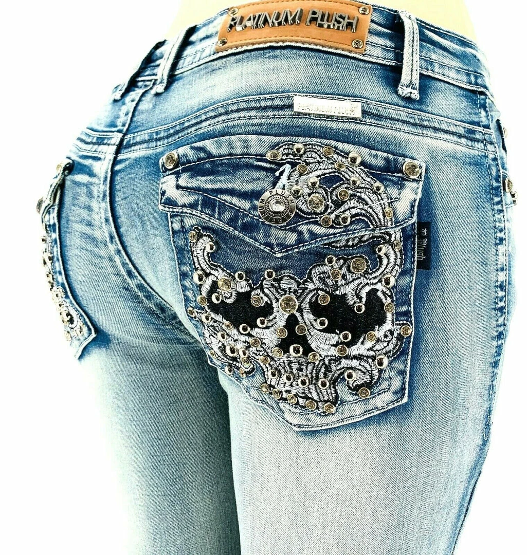 Pants & Chaps Platinum Plush® Women's Badass Skull Rhinestone Denim Boot Cut Jeans, Style #4021 4 Pants & Chaps Platinum Plush® Women's Badass Skull Rhinestone Denim Boot Cut Jeans, Style #4021