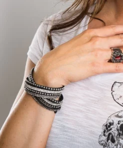 Jewelry Hair Glove® Silver Stud & Bling Faux Suede Bracelet/Choker, 84066