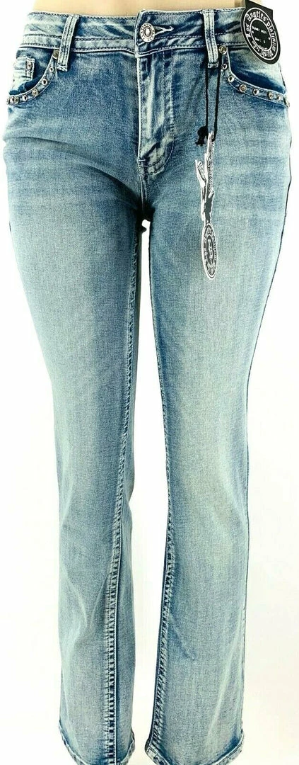 Pants & Chaps Platinum Plush® Women's Badass Skull Rhinestone Denim Boot Cut Jeans, Style #4021 5 Pants & Chaps Platinum Plush® Women's Badass Skull Rhinestone Denim Boot Cut Jeans, Style #4021