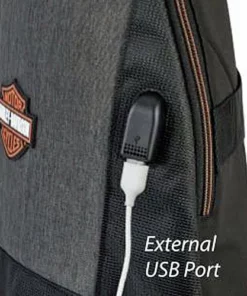 Athalon Backpacks Harley-Davidson® Heather Gray Bar & Shield Deluxe USB Quilted Travel Sling, 90821