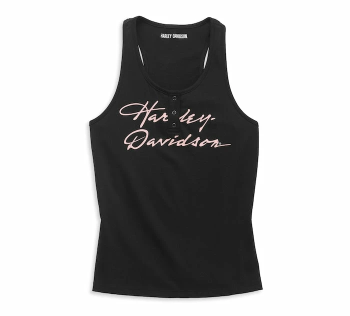 Harley-Davidson Harley Davidson® Women's Script Font Henley Racerback Tank 96095-22VW 3 Harley-Davidson Harley Davidson® Women's Script Font Henley Racerback Tank 96095-22VW