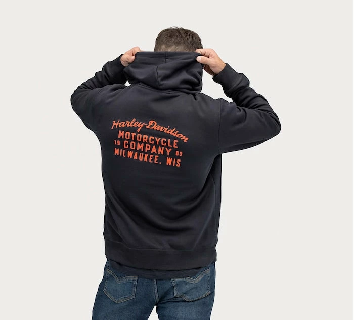 Jackets & Vests Harley-Davidson® Men's Oil Can Bar & Shield Distressed Pullover Hoodie, 96132-22VM 5 Jackets & Vests Harley-Davidson® Men's Oil Can Bar & Shield Distressed Pullover Hoodie, 96132-22VM