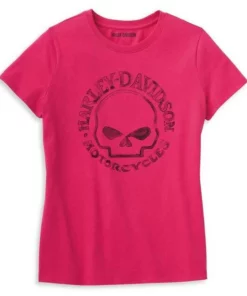 Superstition Harley-Davidson Harley-Davidson® Women's Willie G Skull Short Sleeve Graphic Tee, Pink 96233-22VW Short Sleeve Shirts