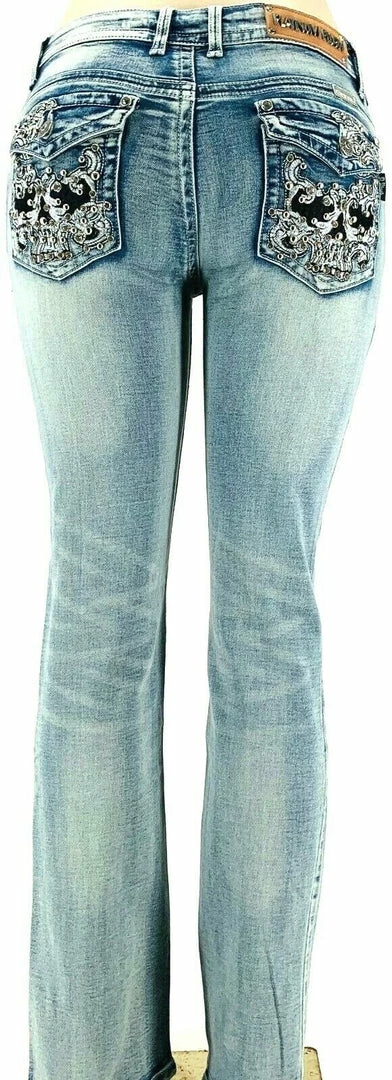 Pants & Chaps Platinum Plush® Women's Badass Skull Rhinestone Denim Boot Cut Jeans, Style #4021 6 Pants & Chaps Platinum Plush® Women's Badass Skull Rhinestone Denim Boot Cut Jeans, Style #4021