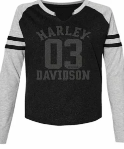 Superstition Harley-Davidson Harley-Davidson® Women's Collegegiate Raglan Long Sleeve Tee, Black/Charcoal Dealership T-Shirts