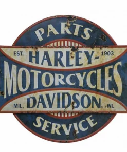 Ace Branded Harley-Davidson® Parts & Service Two-Tired Distressed Metal Wall Art Sign - Blue, HDL-15523