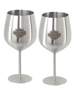 Ace Branded Home Harley-Davidson® Blank Bar & Shield Stainless Steel Wine Glasses Set Of 2, HDL-18788
