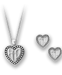 MOD Jewelry Harley-Davidson® Sterling Silver Beaded Heart Necklace & Earring Gift Set, HDS0007