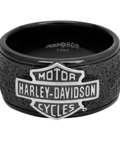 MOD Harley-Davidson® Men's Bar & Shield Off-Road Wide Band Ring, Black Steel HSR0049