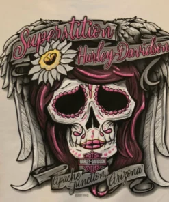 Superstition Harley-Davidson Harley-Davidson® Women's Balance Sugar Skull Long Sleeve Shirt, White Dealership T-Shirts