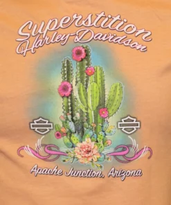 Superstition Harley-Davidson Dealership T-Shirts Harley-Davidson® Women's Old World Short Sleeve Shirt, Peach