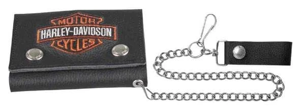 Leather Source Accessory Harley-Davidson® Men's Embroidered Bar & Shield Trucker Medium Biker Wallet XML4328-ORGBLK 3 Leather Source Accessory Harley-Davidson® Men's Embroidered Bar & Shield Trucker Medium Biker Wallet XML4328-ORGBLK