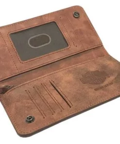American Accessories Wallets & Chains Harley-Davidson® Men's Long Live Leather Trucker Wallet W/ RFID, HDMWA11555-BRN