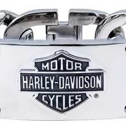 MOD Jewelry & Watches Harley-Davidson® Men's Stainless Steel Bar & Shield Curb Link ID Bracelet, HSB0143