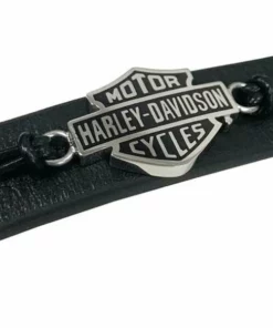 MOD Harley-Davidson® Men's Nut & Coil Bar & Shield Leather Bracelet - Stainless Steel, HSB0233 Jewelry & Watches