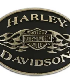 American Accessories Men's Belts & Buckles Harley-Davidson® Mens Belt Buckle Black Flame Brushed Chrome, HDMBU10070