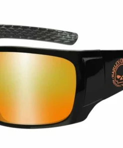 Wiley X Harley-Davidson® Men's Keys Sunglasses, Orange Mirror Lenses & Gloss Black Frames Sunglasses & Goggles