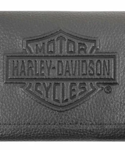 Leather Source Accessory Harley-Davidson® Men's Embossed Bar & Shield Logo Leather Tri-Fold Wallet XML3571-BLK Wallets & Chains